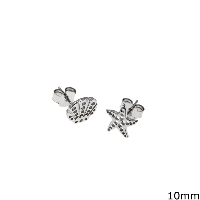 Silver 925 Earrings Clam and Starfish 10mm