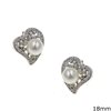 Silver 925 Earrings Heart with Freshwater Pearl and Zircon 18mm