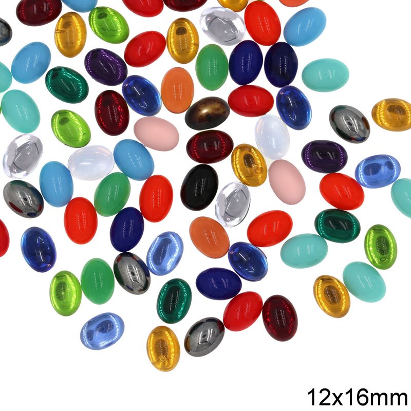 Glass Oval Cabochon Stone 12x16mm