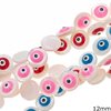 Mop-shell Disk Beads with Enameled Evil Eye 12mm
