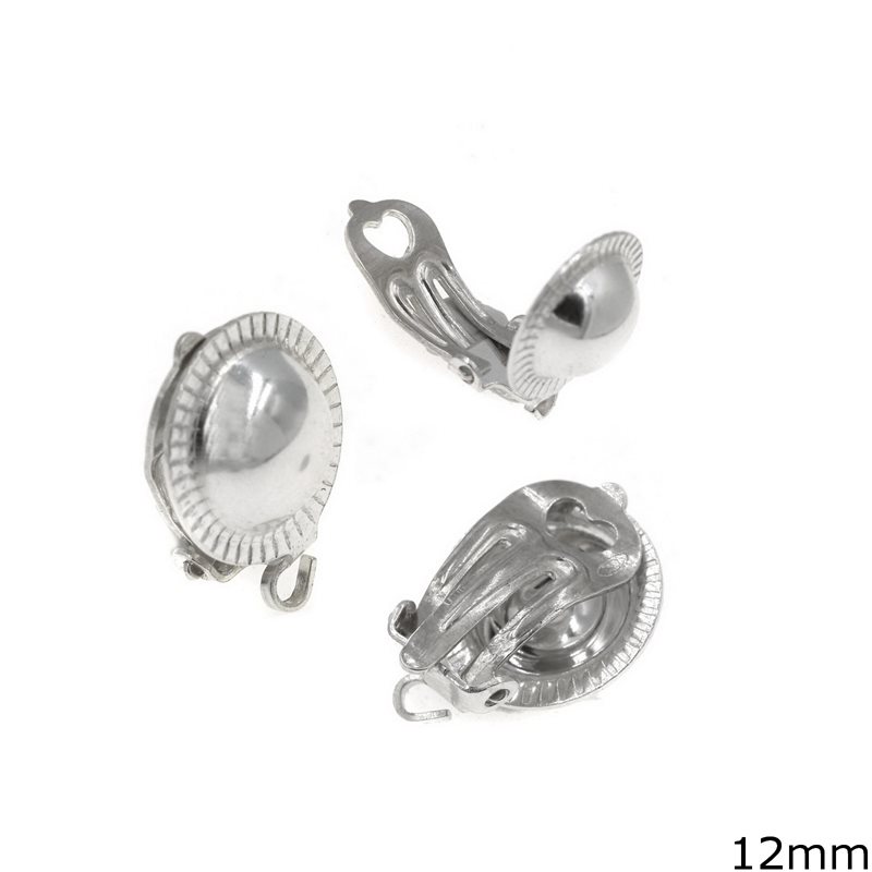 Silver 925 Ear Clip with Striped Dome and Loop 12mm
