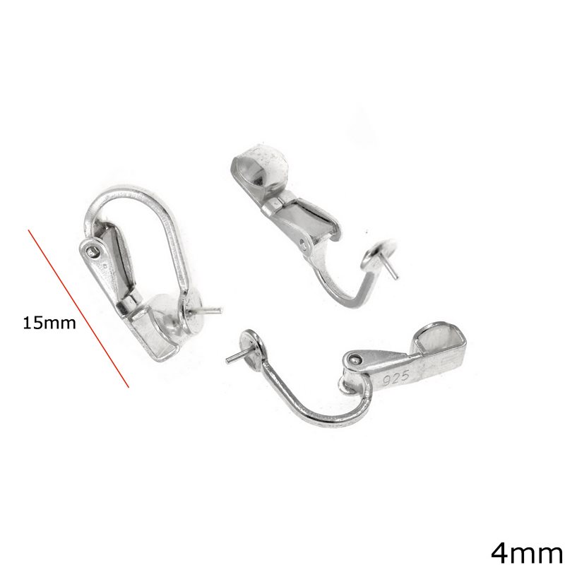 Silver 925 Leverback Earring for Pearl 4mm