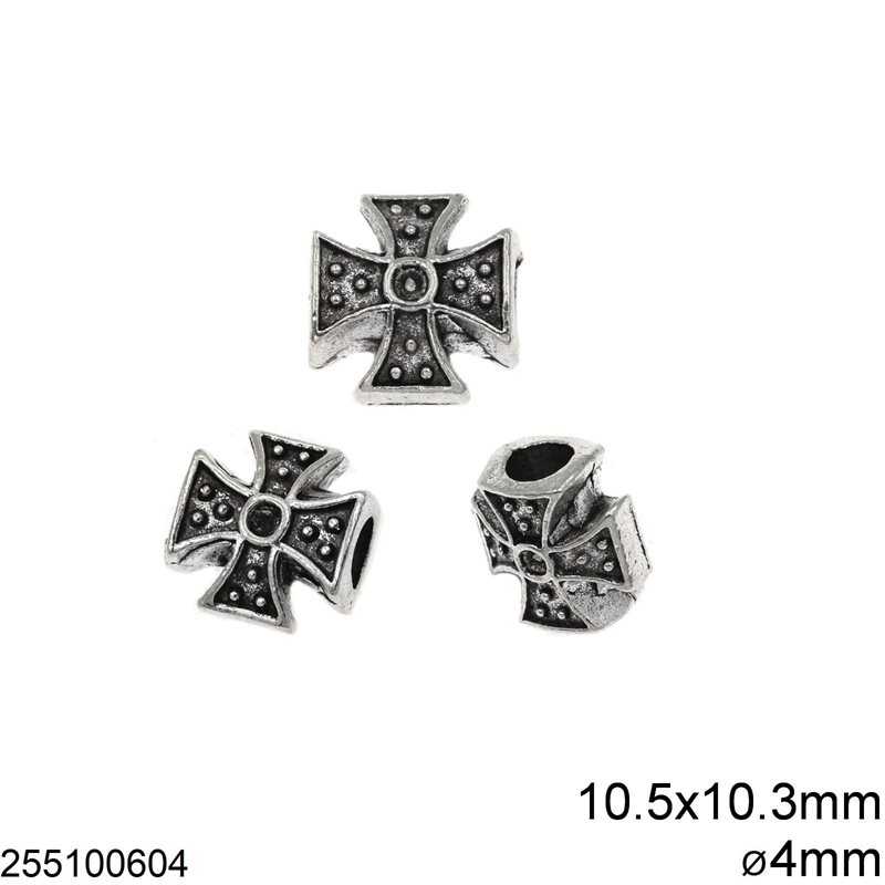 Casting Cross Bead 10.5x10.3mm with 4mm hole, Antique Silver Plated