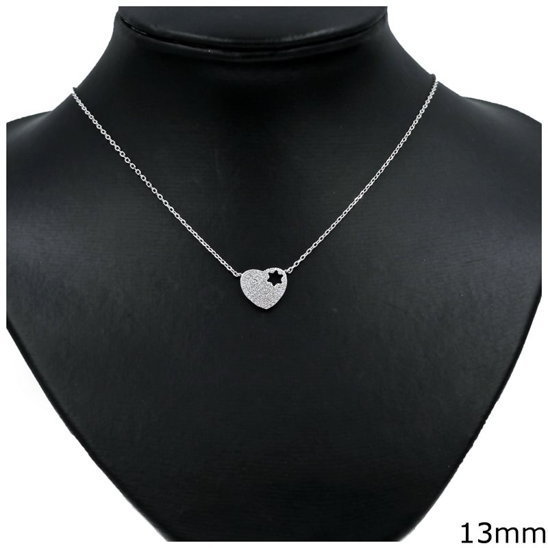 Silver 925 Necklace Heart with Star and Zircon 13mm