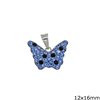 Silver 925 Pendant Butterfly with Rhinestones 12x16mm