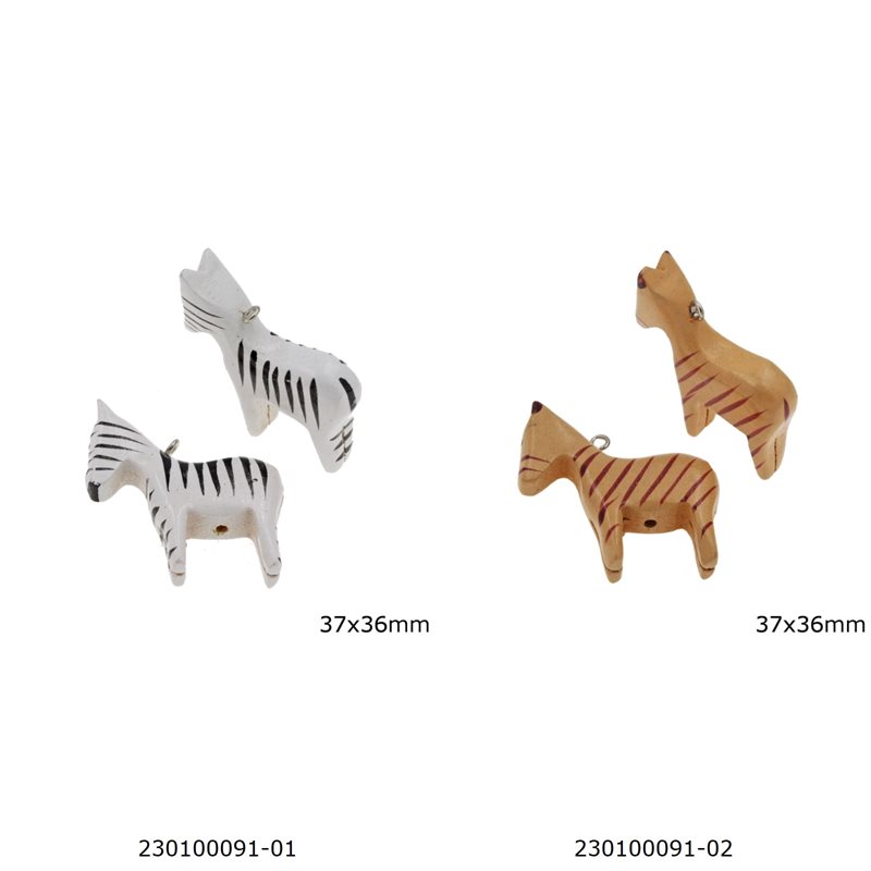 Wooden Pendant Zebra 37x36mm