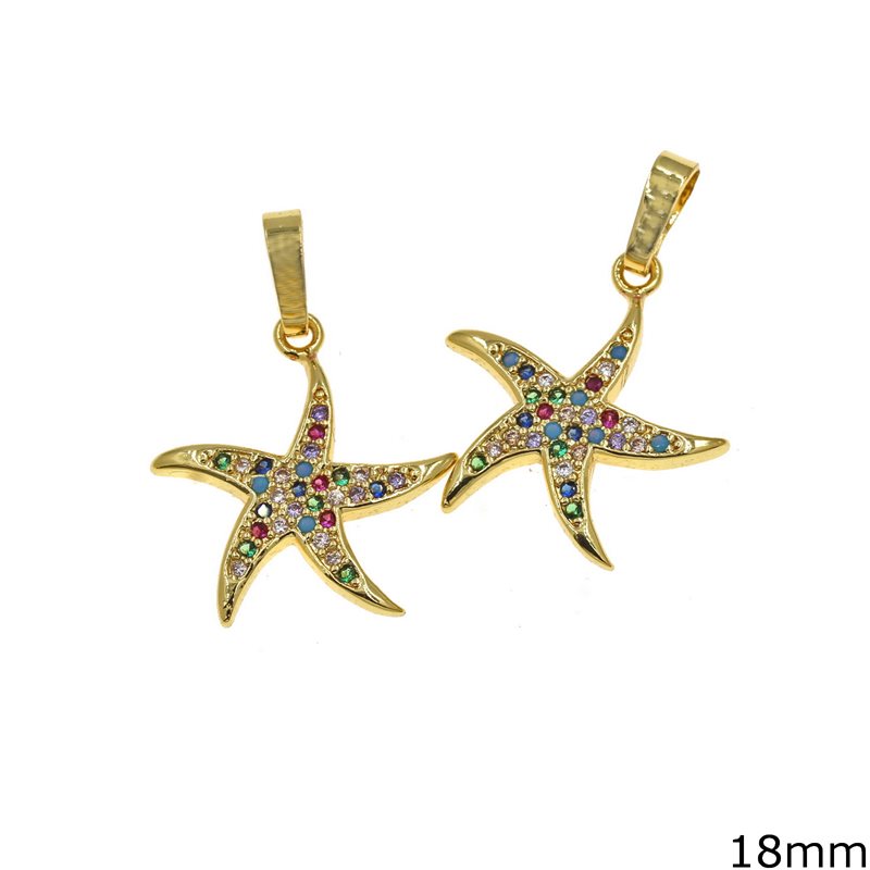 Metallic Starfish Pendant with Multi-color Zircon 18mm