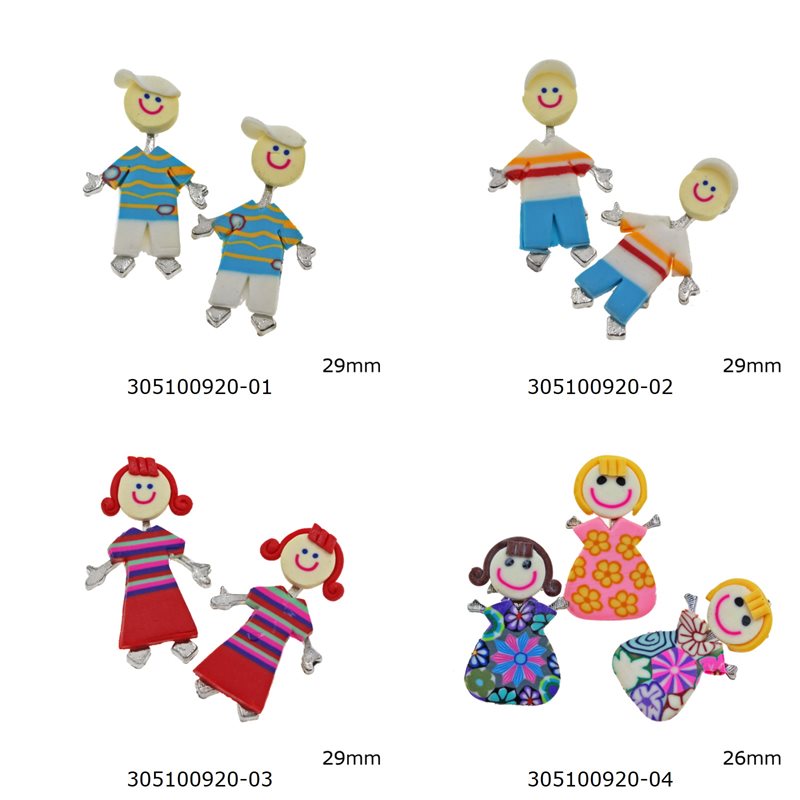 Polymer Clay Pendant Boy and Girl 29mm NF