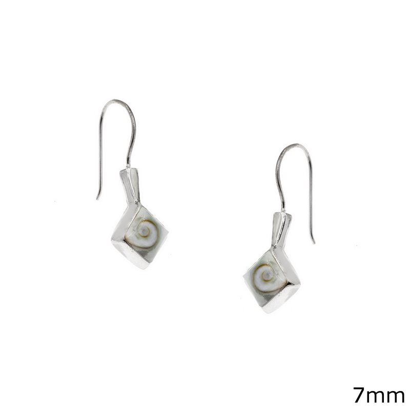 Silver 925 Hook Earrings Rhombus with Shiva's Eye 7mm