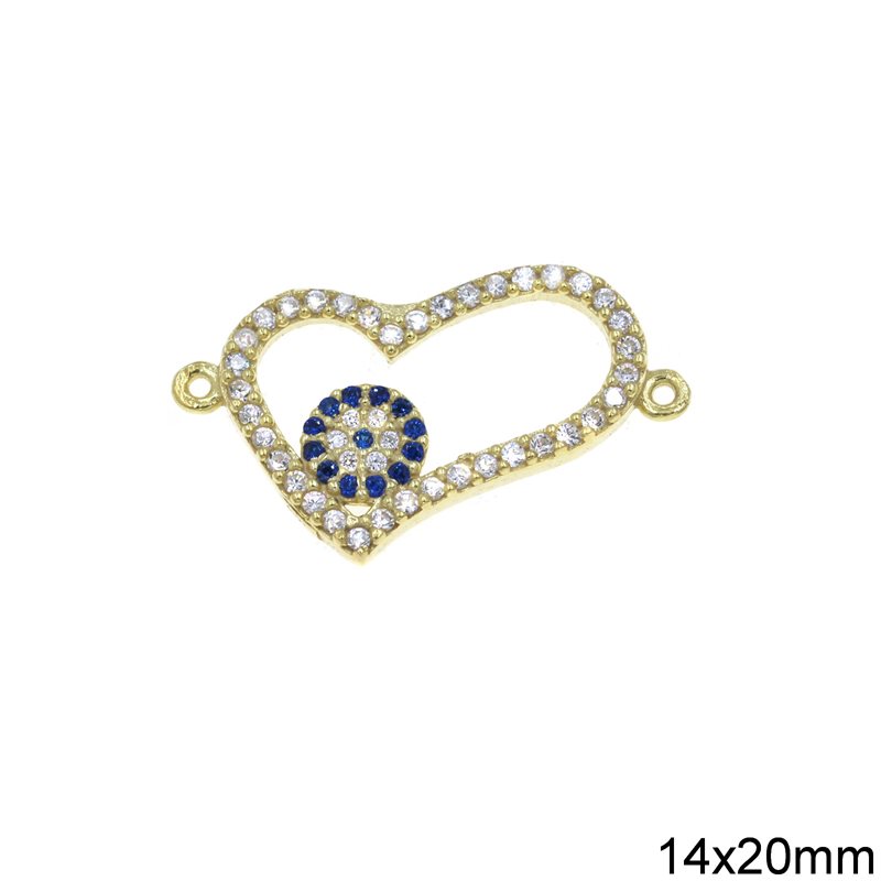 Silver 925 Spacer Heart Outline Style with Zircon 14x20mm