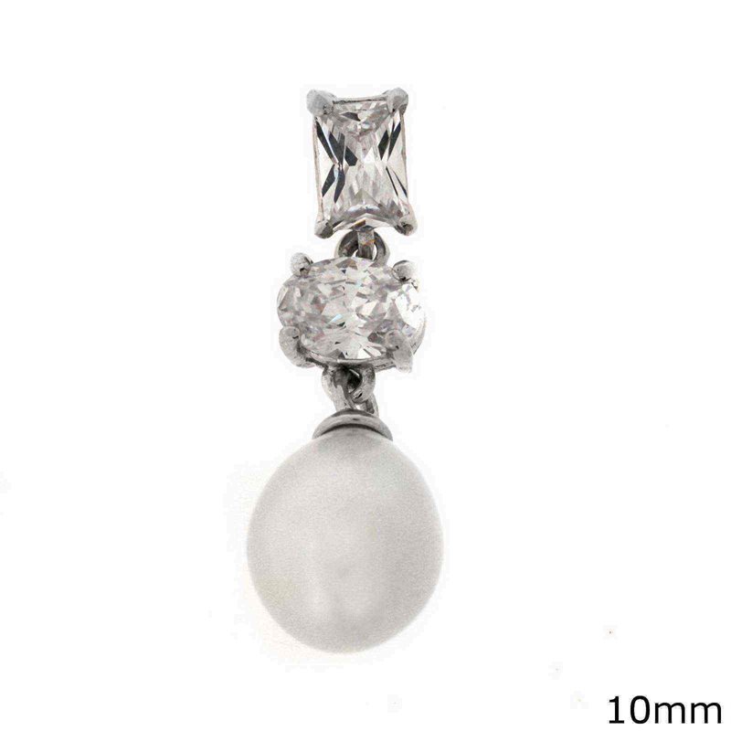 Silver 925 Pendant with Pearshaped Baroque Freshwater Pearl and Zircon 10mm