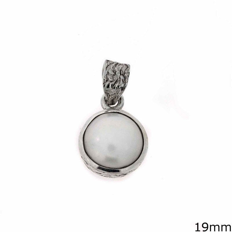 Silver 925 Pendant with Freshwater Pearl Cabochon 19mm