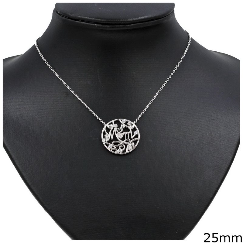 Silver 925 Necklace Disk Mom with Zircon 25mm