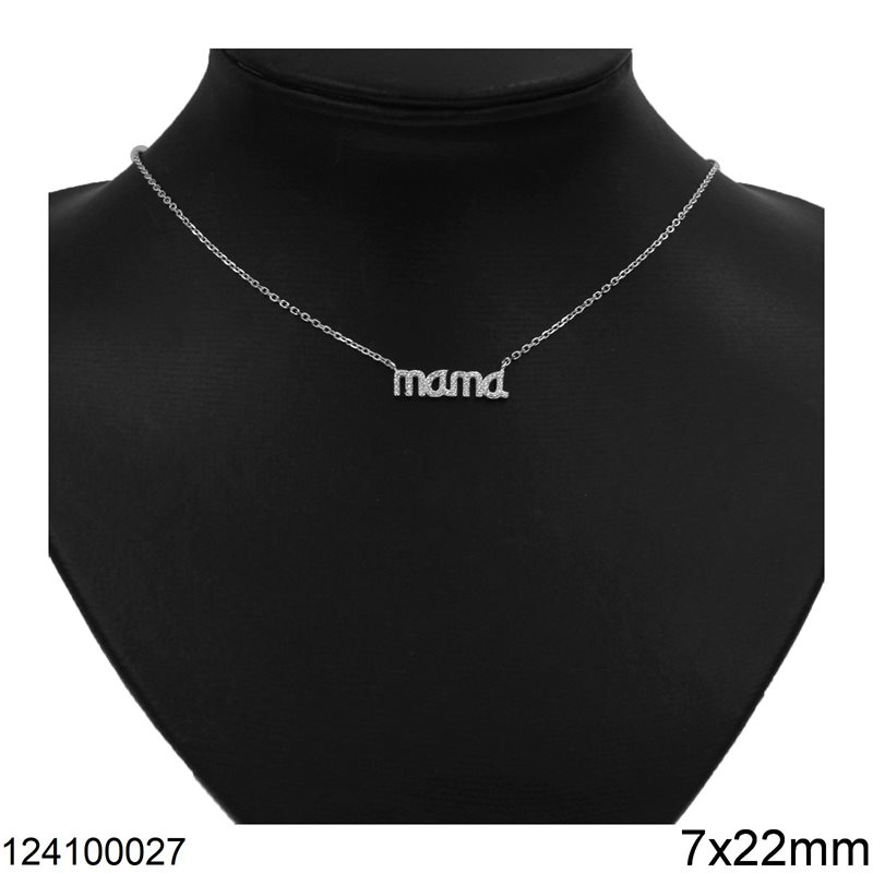 Silver 925 Necklace Mama 7x22mm
