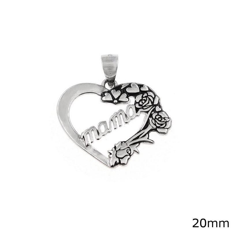 Silver 925 Pendant Heart mama with Roses 20mm