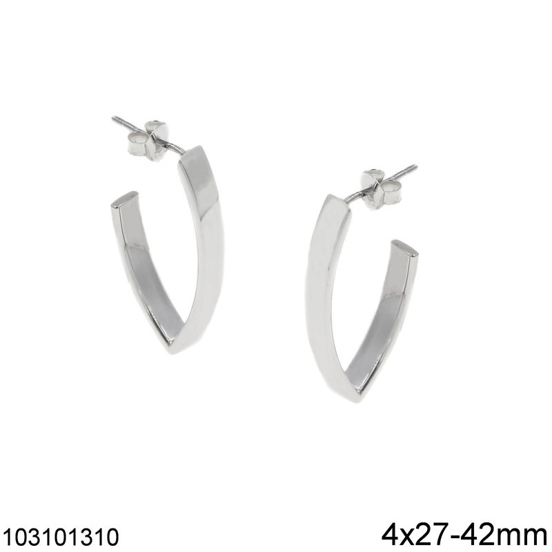 Silver 925 Earrings Square Sarniera Half Navette Shape 4x27-42mm