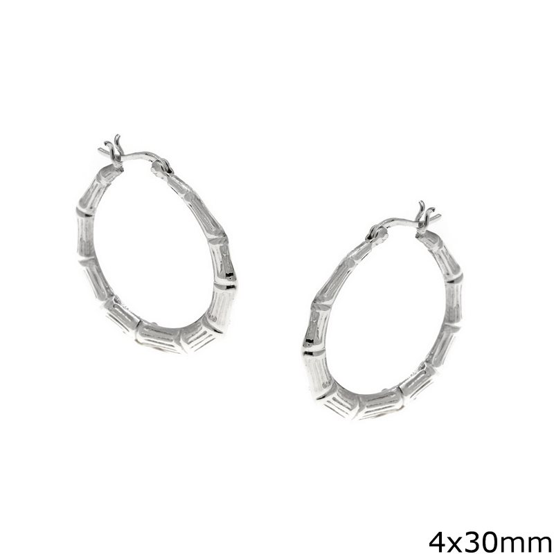 Silver 925 Bone Hoop Earrings 4x30mm