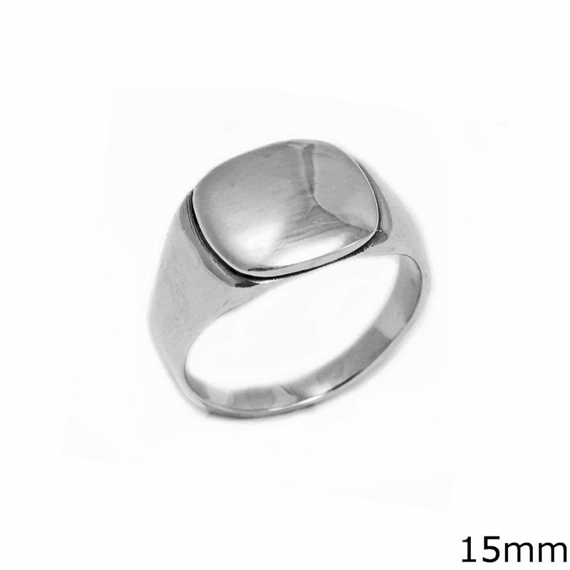 Δαχτυλίδι Ασημένιο  925 Ανδρικό Οβάλ Τετράγωνο Λουστρέ 15mm
