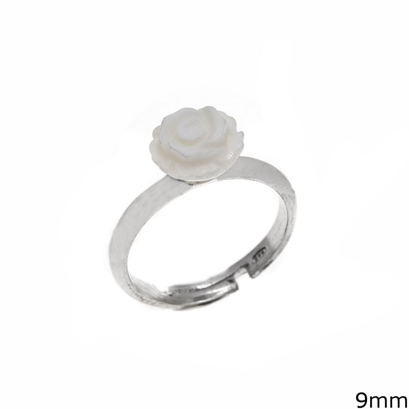Silver Ring with Seashell Rose 9mm