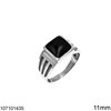 Silver 925 Male Ring with Square Onyx 11mm