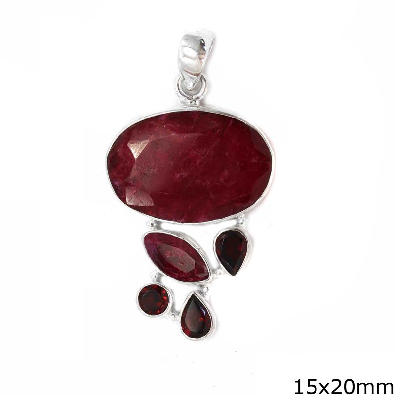 Silver 925 Pendant 45mm with Combination from Oval Semi Precious Stones 13x18mm