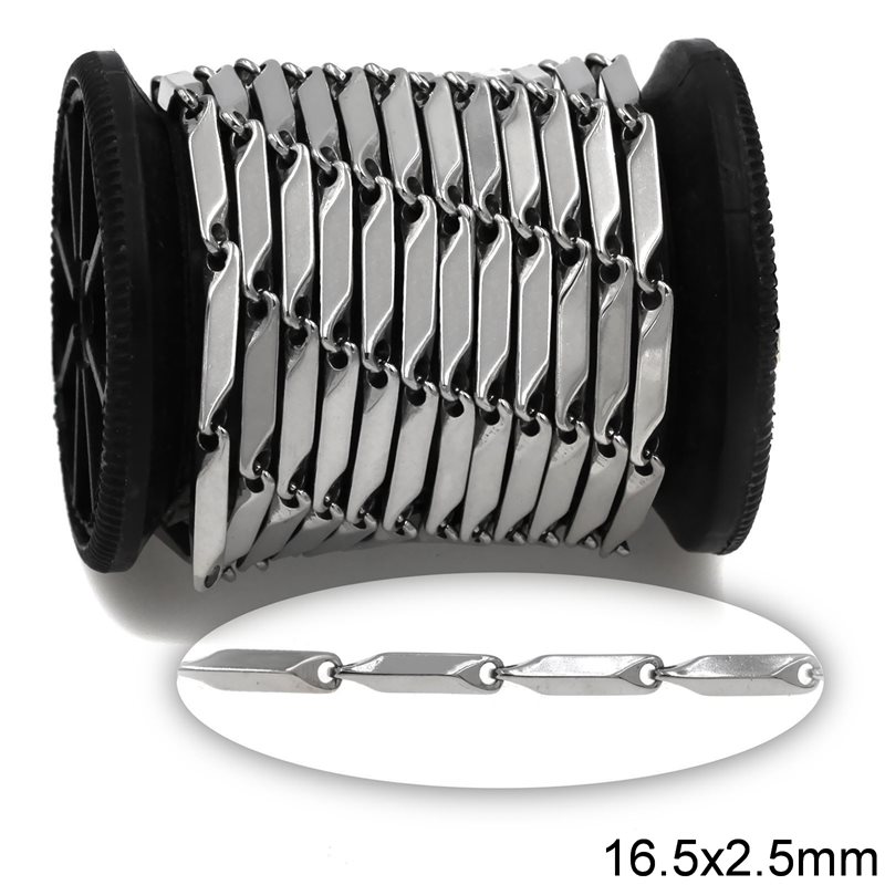 Stainless Steel Faceted Bar Link Chain 16.5x2.5mm