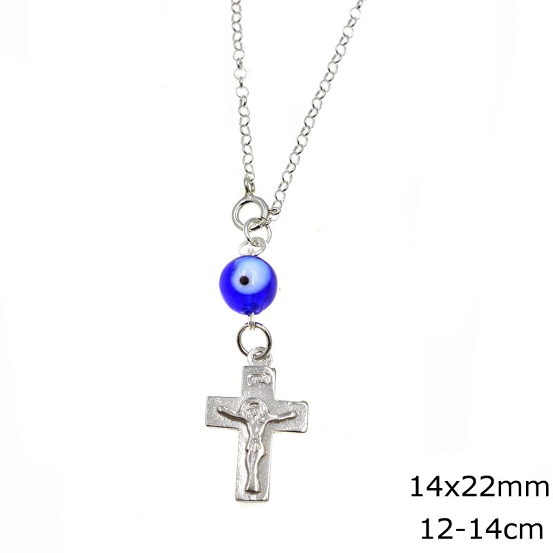 Silver 925 Car Amulet Cross with Jesus Christ with Evil Eye 14x22mm,12-14cm