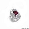 Silver  925 Hammered Ring with Oval Semi Precious Stone 8x10mm