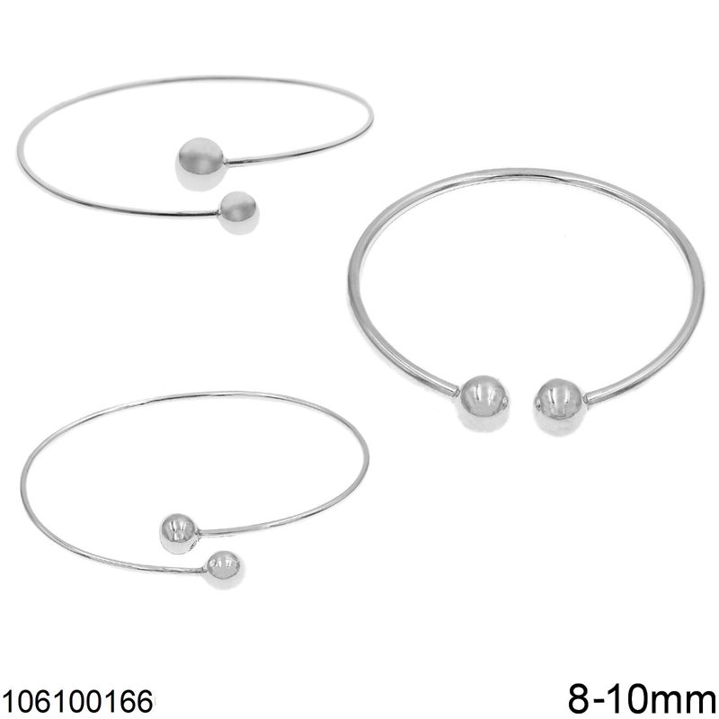 Silver 925 Wire Bracelet 2mm with Balls 8-10mm