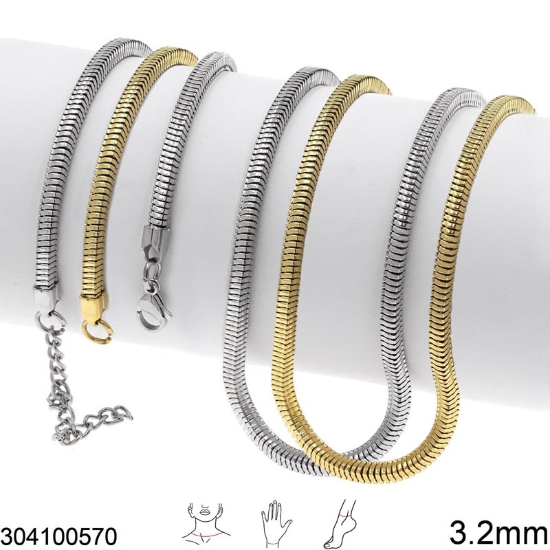 Αλυσίδα Ατσάλινη Φίδι Τετράγωνο 3.2mm