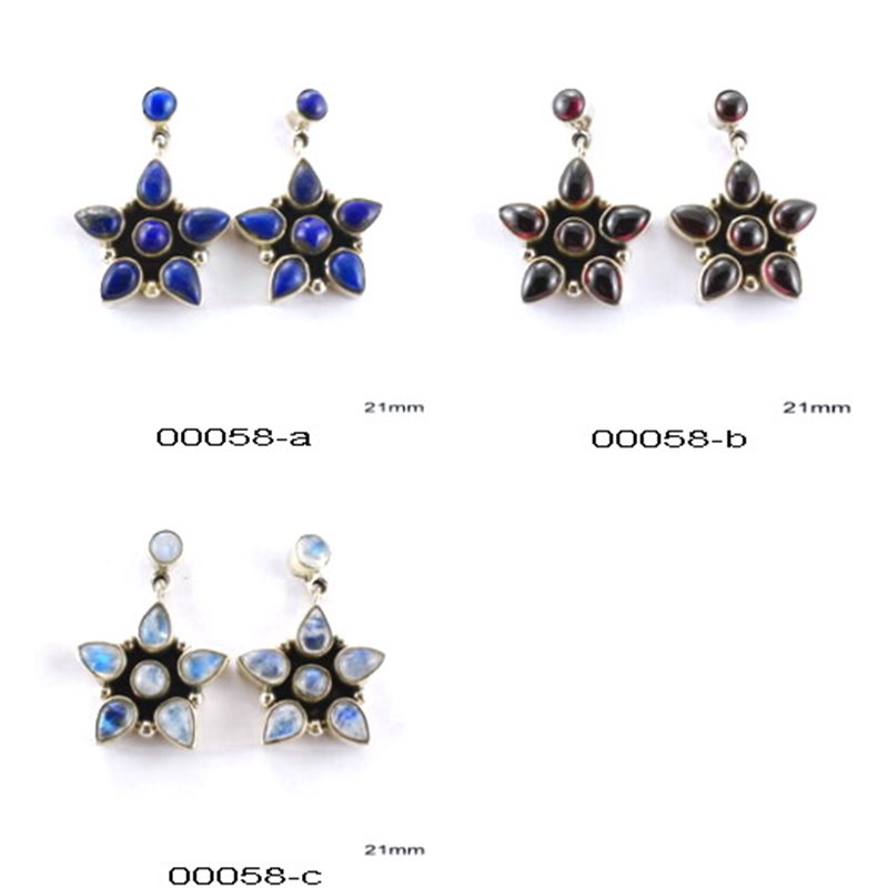Σκουλαρίκια Ασημένια  925 Αστέρι με Ημιπολύτιμες Πέτρες 21mm