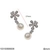 Silver 925 Stud Earrings Daisy with Freshwater Pearl 8-10mm and Stones 