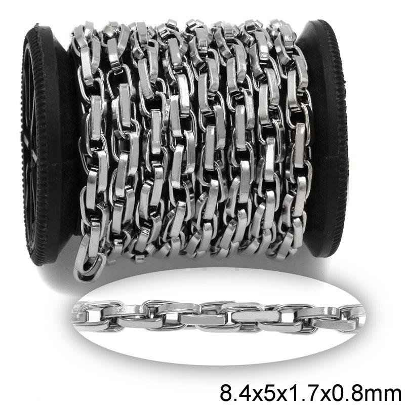 Stainless Steel Twisted Rectangular Flat Link Chain 8.4x5x1.7x0.8mm 