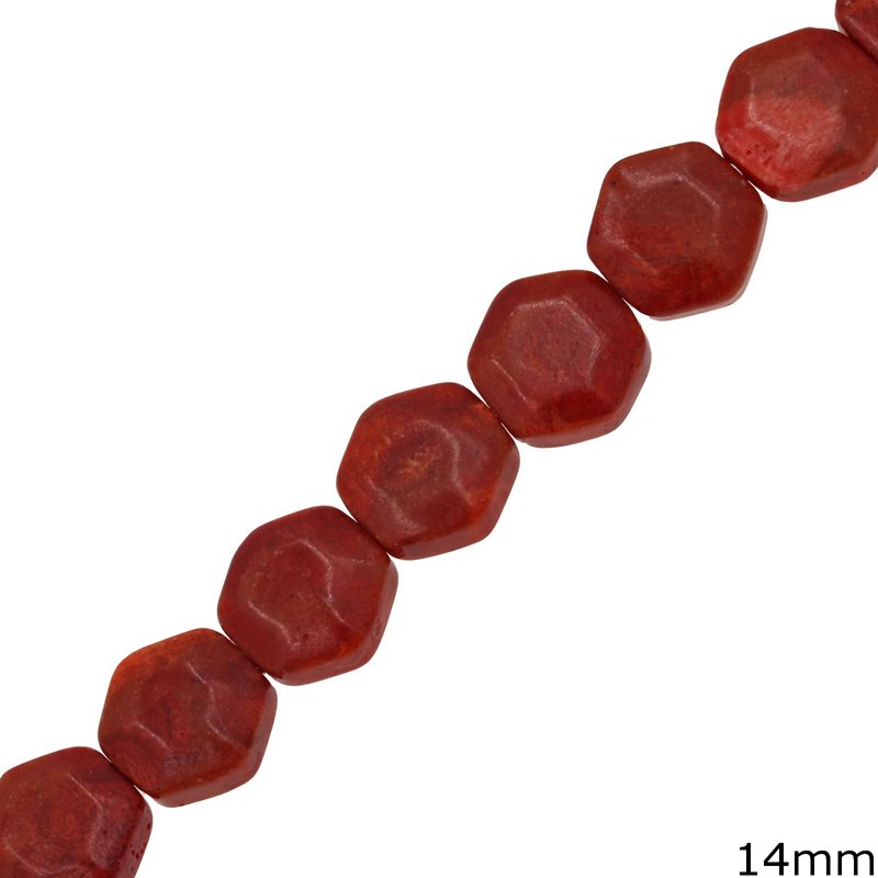 Apple Coral Hexagon Beads 14mm