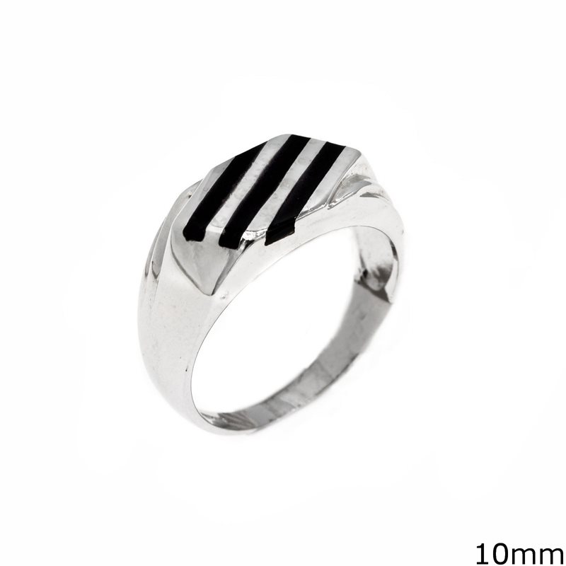 Silver 925 Male Ring with Onyx Stripes 10mm