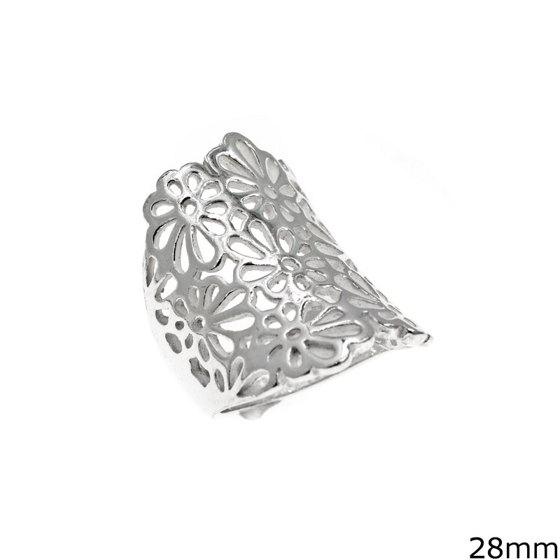 Δαχτυλίδι Ασημένιο925  Δαντελωτό με Μαργαρίτες 28mm