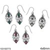 Silver 925 Oxyde Lacy Earrings with Semi Precious Navettes 30mm