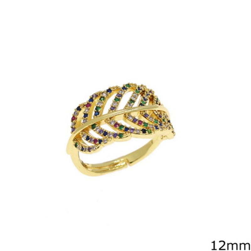 Brass Openable Ring Leaf  with Zircon 12mm 