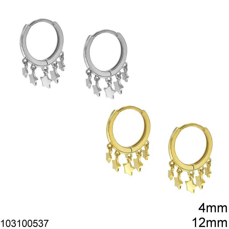 Silver 925 Hoop Earrings 12mm with Stars 4mm