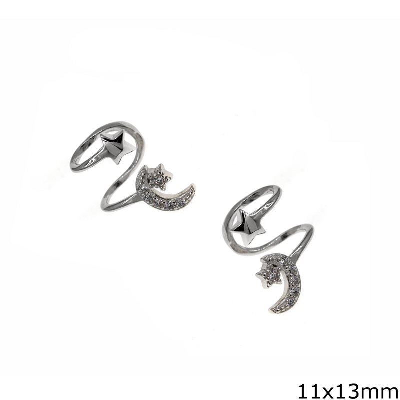 Σκουλαρίκια Ασημένια 925  Ear Cuff με Ημισέληνο 11x13mm