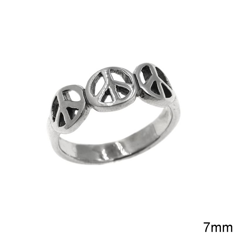Silver  925 Ring Peace Sign 7mm