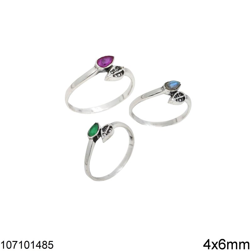 Silver  925 Ring with Navette  Stone 4χ6mm