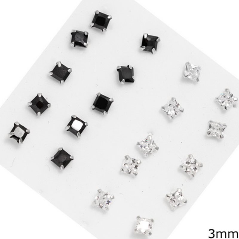 Silver 925 Nose Pin Stud with Zircon 3mm