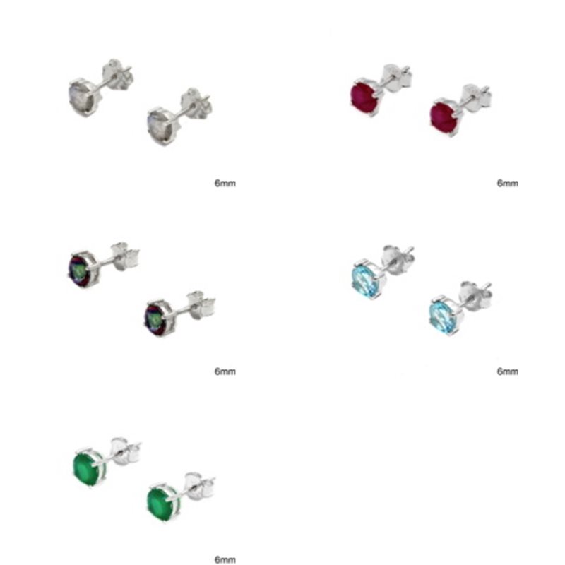 Silver 925 Earrings with Faceted Zircon 6mm
