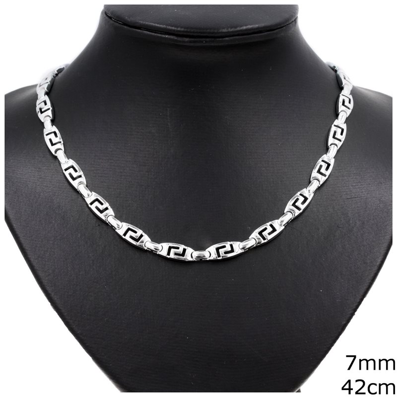 Silver 925 Necklace Meander Oval Bold 7mm, 42cm