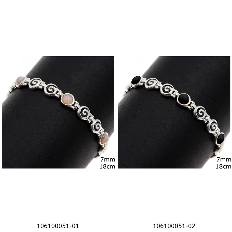 Silver 925 Bracelet Round Meander with Stone 7mm,18cm
