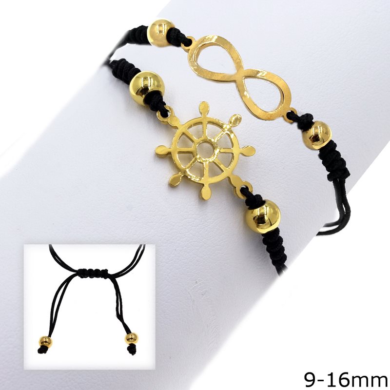 Stainless Steel Bracelet with Double Cord and Elements 9-16mm