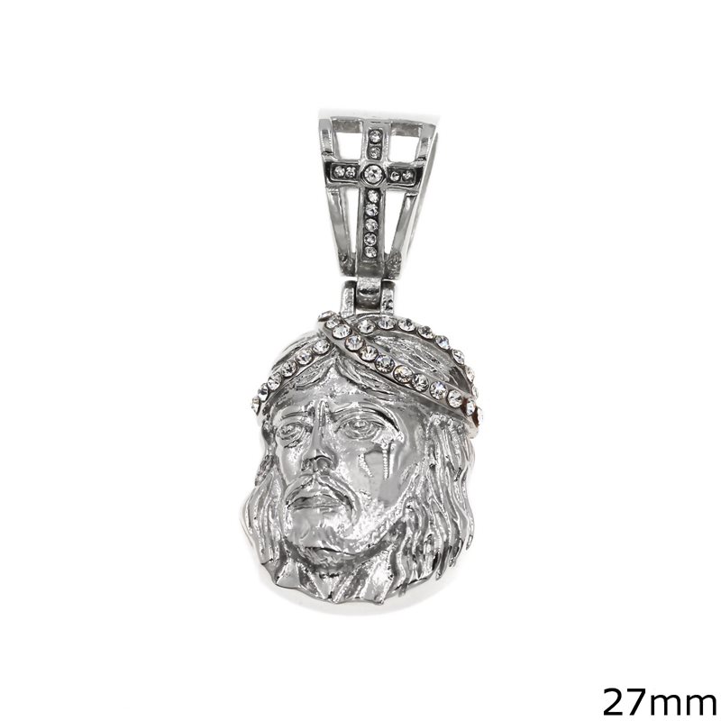 Stainless Steel Pendant Jesus with Stones 27mm  