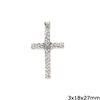 Silver  925 Pendant Double Sided  Cross with Ribbon 3x18x27mm 