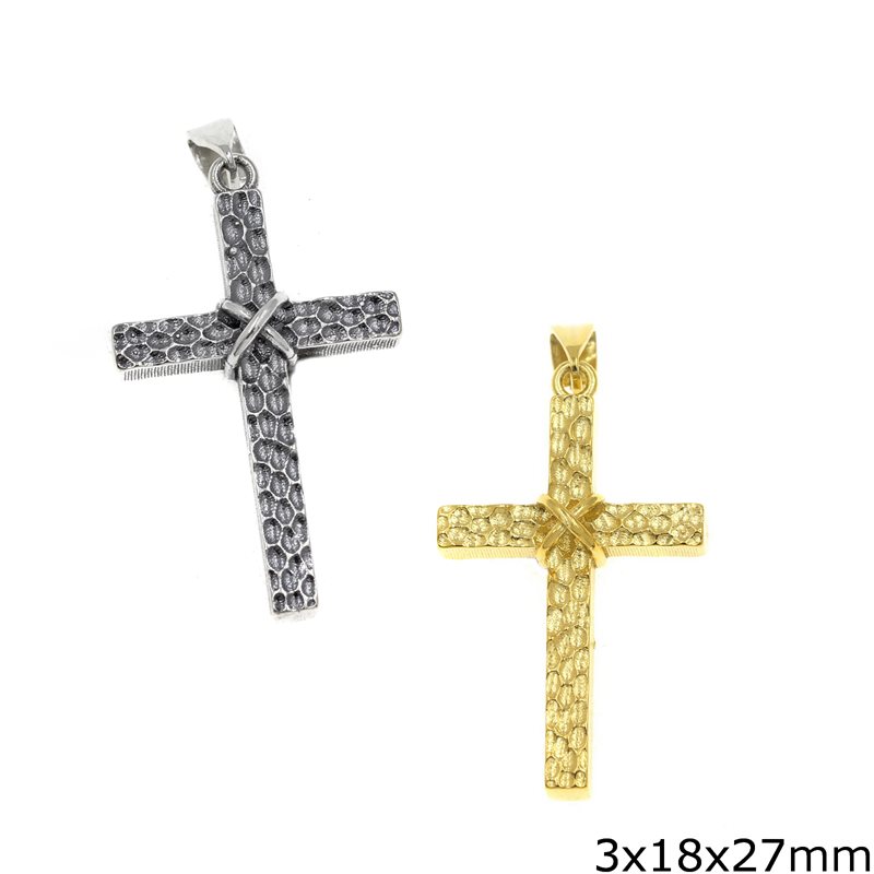 Silver  925 Pendant Double Sided  Cross with Ribbon 3x18x27mm 